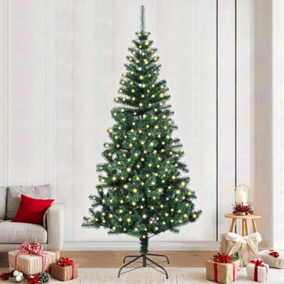 VidaXL Kunstmatig voorverlicht kerstboom groen 240 cm pvc en metaal