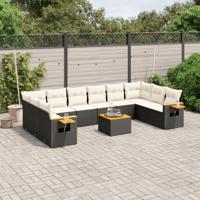 11-delige Loungeset met kussens poly rattan zwart - thumbnail