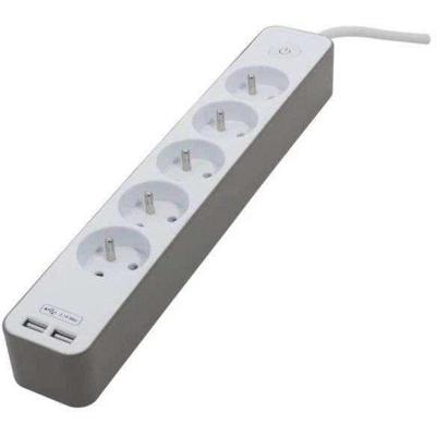 CHACON Stekkerdoos 5 stopcontact 16 A met 2 USB-poorten en kabel 1,5 m HO5VV-F 3x1,5 mm² wit en bruin