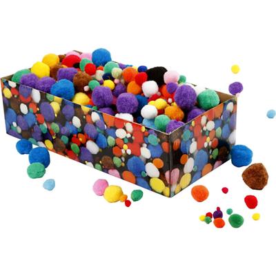 Creativ Company Pompons, d 5-40 mm, ca. 720 stuk, diverse kleuren, 200 gr/ 1 doos