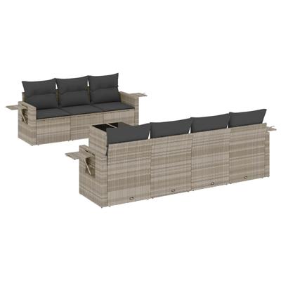 8-delige Loungeset met kussens poly rattan lichtgrijs