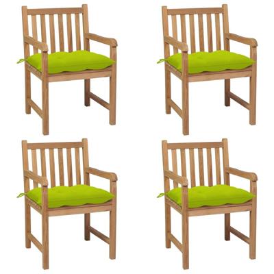 Tuinstoelen 4 st met heldergroene kussens massief teakhout