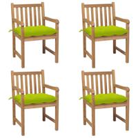 Tuinstoelen 4 st met heldergroene kussens massief teakhout - thumbnail