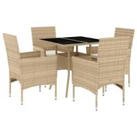 5-delige Tuinset met kussens poly rattan en glas beige - thumbnail
