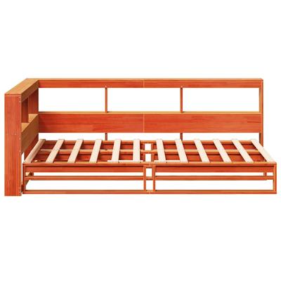 Bed met boekenkast zonder matras grenenhout wasbruin 150x200 cm