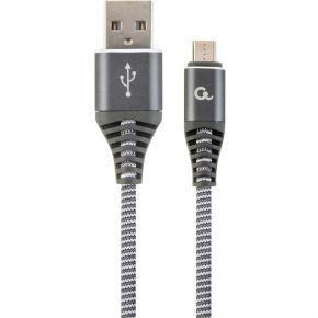 Premium micro-USB laad- & datakabel 'katoen', 1 m, spacegrey/wit
