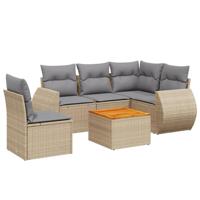 6-delige Loungeset met kussens poly rattan beige - thumbnail
