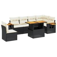 7-delige Loungeset met kussens poly rattan zwart - thumbnail