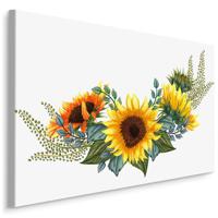 Schilderij - Zonnebloem en bladeren (print op canvas), premium print - thumbnail