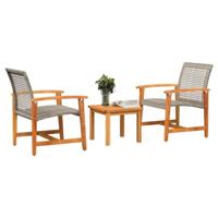 3-delige Bistroset poly rattan en acaciahout grijs - thumbnail