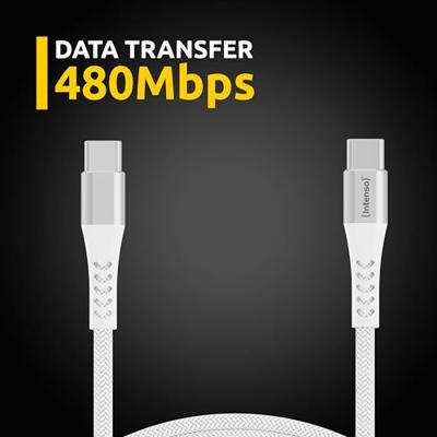 Intenso USB-kabel USB 2.0 USB-C stekker, USB-C stekker 1.50 m Wit Stoffen mantel 7901002 - thumbnail
