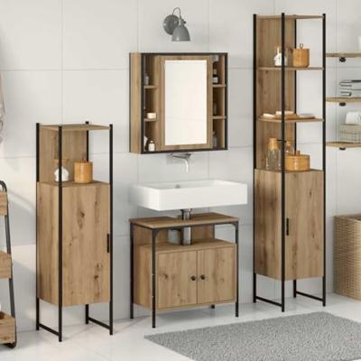 Badkamermeubelset met plank 4 pcs Artisan Eiken Bewerkt hout