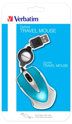 Verbatim Go Mini Muis USB Optisch Caribsch blauw 3 Toetsen 1000 dpi Met kabelroller Verbatim Go Mini Muis USB Optisch Caribsch blauw 3 Toetsen 1000 dpi Met kabelroller