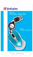 Verbatim Go Mini Muis USB Optisch Caribsch blauw 3 Toetsen 1000 dpi Met kabelroller - thumbnail