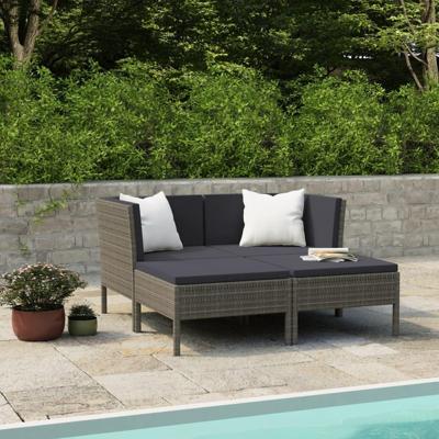 4-delige Loungeset met kussens poly rattan grijs