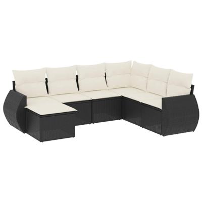 8-delige Loungeset met kussens poly rattan zwart - thumbnail