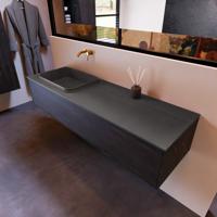 Badkamermeubelset Mondiaz Erin 150 cm met 1 Lade met RIDGE Wastafel Links Dark grey Zonder Kraangaten Greeploos Mat Antracite - thumbnail
