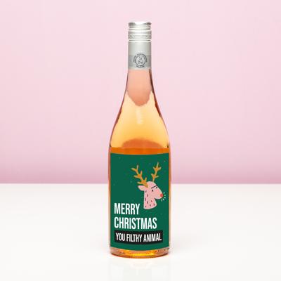 Wijnfles kerst Merry Christmas you filthy animal - Rosé (Blush Rosé) Wijnfles kerst Merry Christmas you filthy animal - Rosé (Blush Rosé)