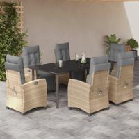 7-delige Tuinset met kussens poly rattan gemengd beige - thumbnail