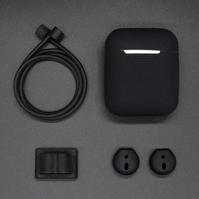 Anti-verloren touw + siliconenhoes oortelefoon hangen gesp + oordopje Cover draadloze Bluetooth-oortelefoon Cover Case Set voor Apple AirPods(Black)