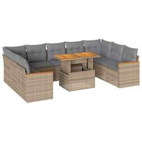10-delige Loungeset met kussens poly rattan acacia beige - thumbnail