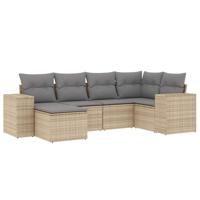6-delige Loungeset met kussens poly rattan beige - thumbnail