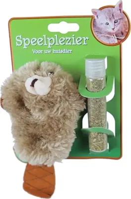 Kattenspeelgoed op kaart pluche bever met catnip vulbaar, 17 cm. Kattenspeelgoed op kaart pluche bever met catnip vulbaar, 17 cm.