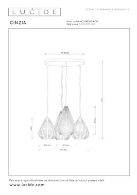 Lucide CINZIA - Hanglamp - Ø 55,5 cm - 4xE27 - Wit