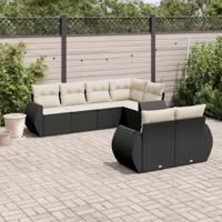 7-delige Loungeset met kussens poly rattan zwart - thumbnail