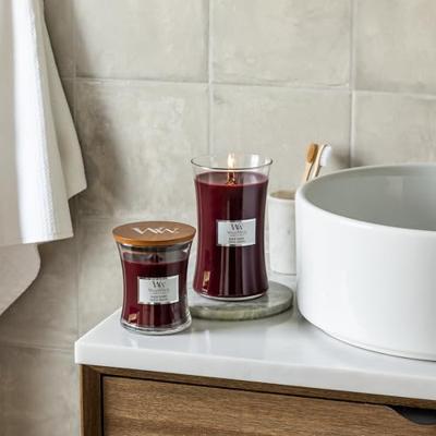WoodWick Geurkaars Mini Black Cherry - 8 cm / ø 7 cm - Geurkaars in Glas - Houten Lont