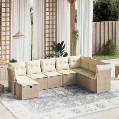 8-delige Loungeset met kussens poly rattan beige