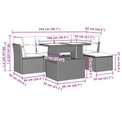 6-delige Loungeset met kussens poly rattan bruin - thumbnail