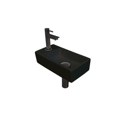 INK - Fonteinpack Porselein Links incl. Fonteinkraan - Design Sifon - Design Plug en Montageset - 360x180x90 Mm - Mat Zwart/metal Black