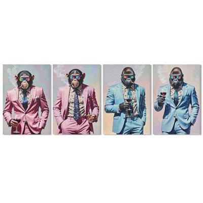 Schilderij Home ESPRIT Blauw Roze Coating 60 x 2,5 x 90 cm (4 Stuks)