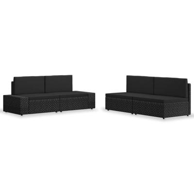 4-delige Loungeset poly rattan zwart
