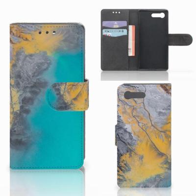 Sony Xperia X Compact | Bookcase | Marble Blue Gold | Portemonnee hoesje