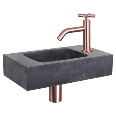 Fonteinset Differnz Bombai Natuursteen 40x22x9 cm Zwart Met Gebogen Kruis Kraan Rood Koper Differnz