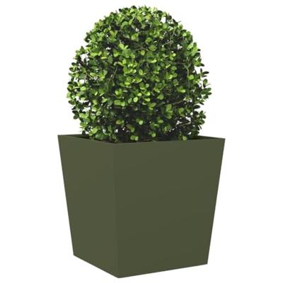 Plantenbakken 2 st 50x50x50 cm staal olijfgroen