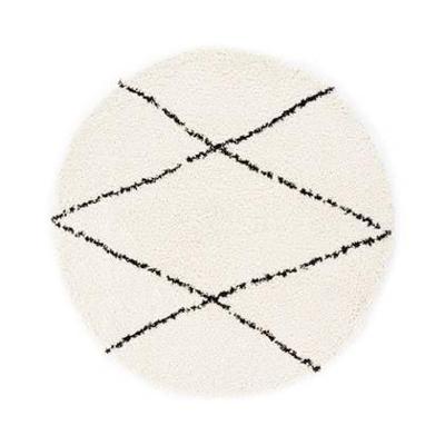 Boho&me Rond hoogpolig vloerkleed ruit Artisan - wit|zwart - 120 cm