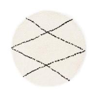 Boho&me Rond hoogpolig vloerkleed ruit Artisan - wit|zwart - 120 cm - thumbnail