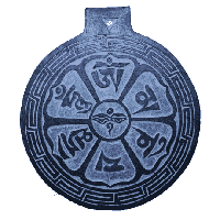 Leisteenschijf met Reliëf Om Mani Pad Me Hum - thumbnail