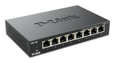 D-Link DGS-108 8-Port Layer2 Gigabit Switch (tot 1000 Mbps gegevensoverdracht per poort, non-blocking architectuur, zonder ventilator, metalen behuizing) zwart, 8 Ports