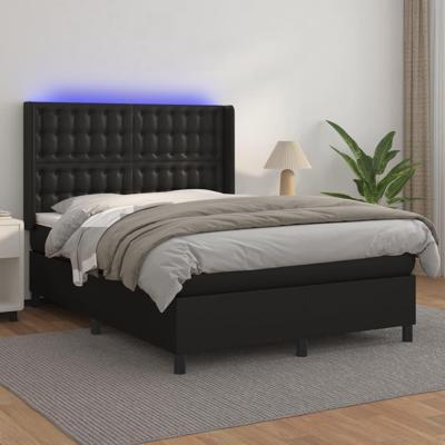 Boxspring met matras en LED kunstleer zwart 140x200 cm