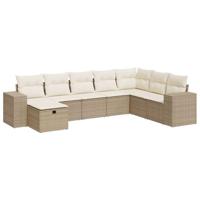 8-delige Loungeset met kussens poly rattan beige - thumbnail