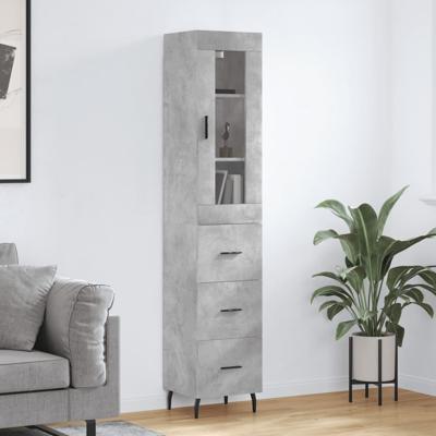 Hoge kast 34,5x34x180 cm bewerkt hout betongrijs