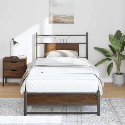 Bedframe zonder matras bewerkt hout bruin eikenkleur 75x190 cm Bedframe zonder matras bewerkt hout bruin eikenkleur 75x190 cm