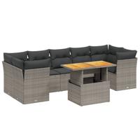 8-delige Loungeset met kussens poly rattan grijs - thumbnail
