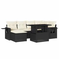 7-delige Loungeset met kussens poly rattan zwart - thumbnail