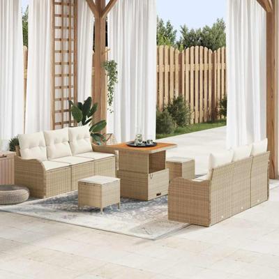 Tuinbankenset met kussen 9 pcs Beige poly rattan