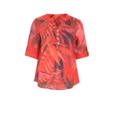 Paprika top met bladprint rood/paars